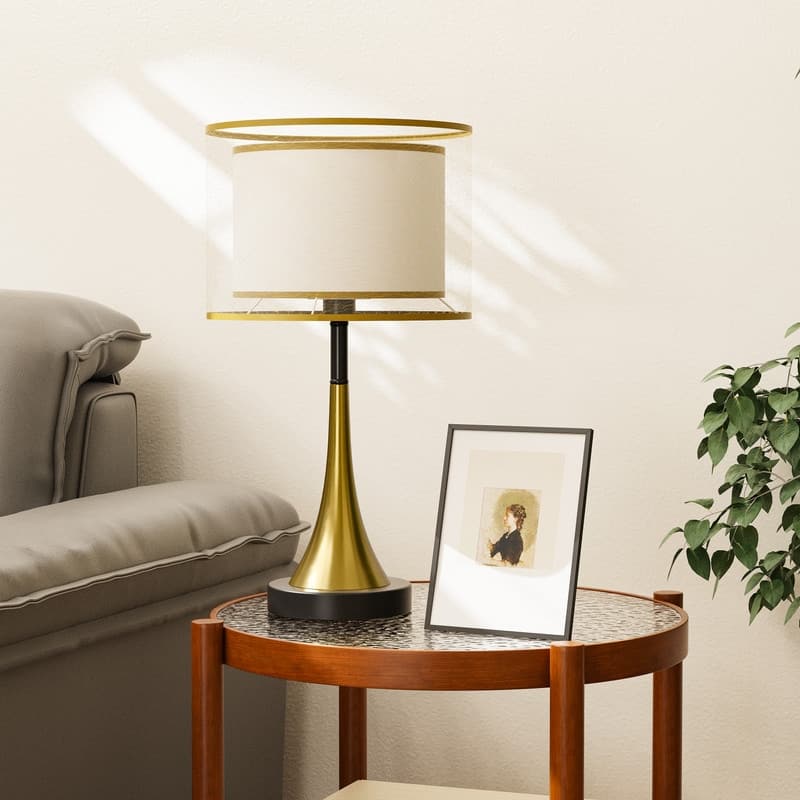 Antique Brass Glassic bedside Table Lamp Adjustable 3 Lighting Colors with Bulb