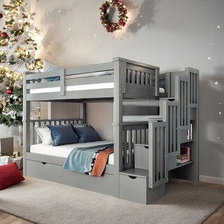 Simple Full Over Full Bunk Bed With Shelves And 6 Storage Drawers