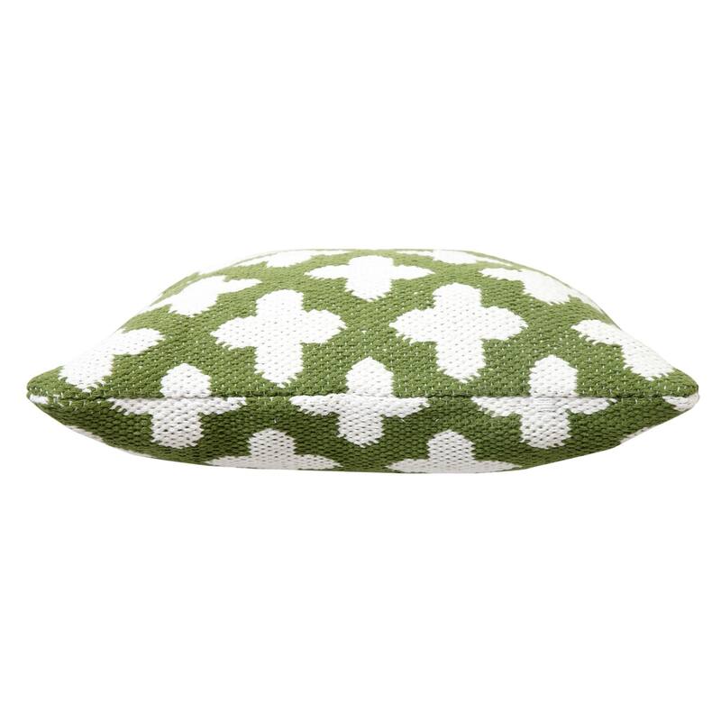 20" Green and White Swiss Cross Geometric Square Throw Pillow