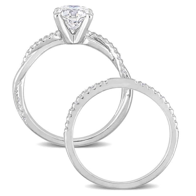 Miadora 1 1/2ct DEW Moissanite Crossover Bridal Ring Set in Sterling Silver