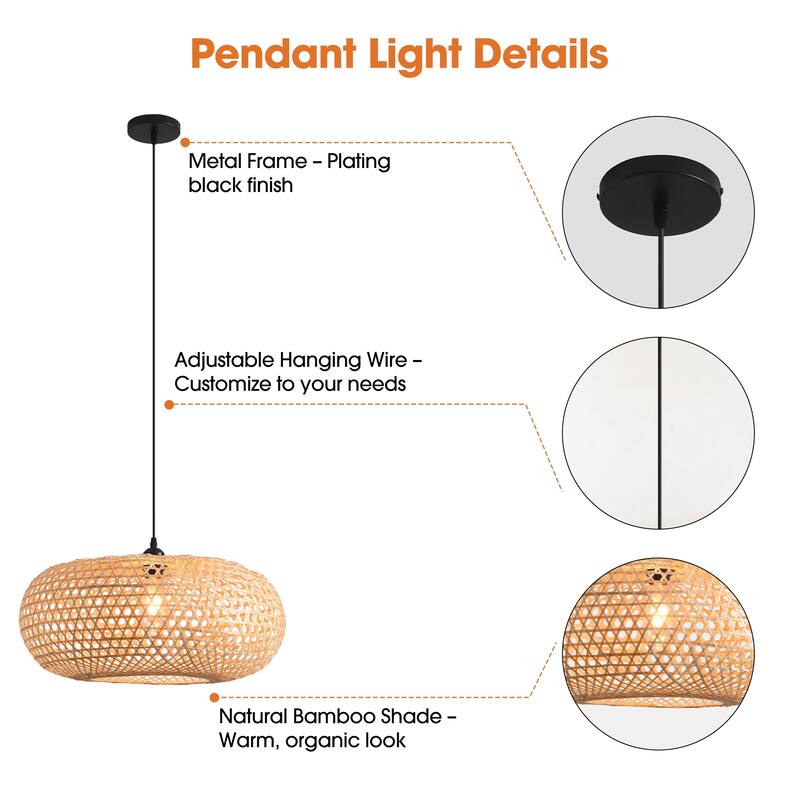 22" Nautical Woven Bamboo Lantern Pendant Light Chandelier for Island Kitchen