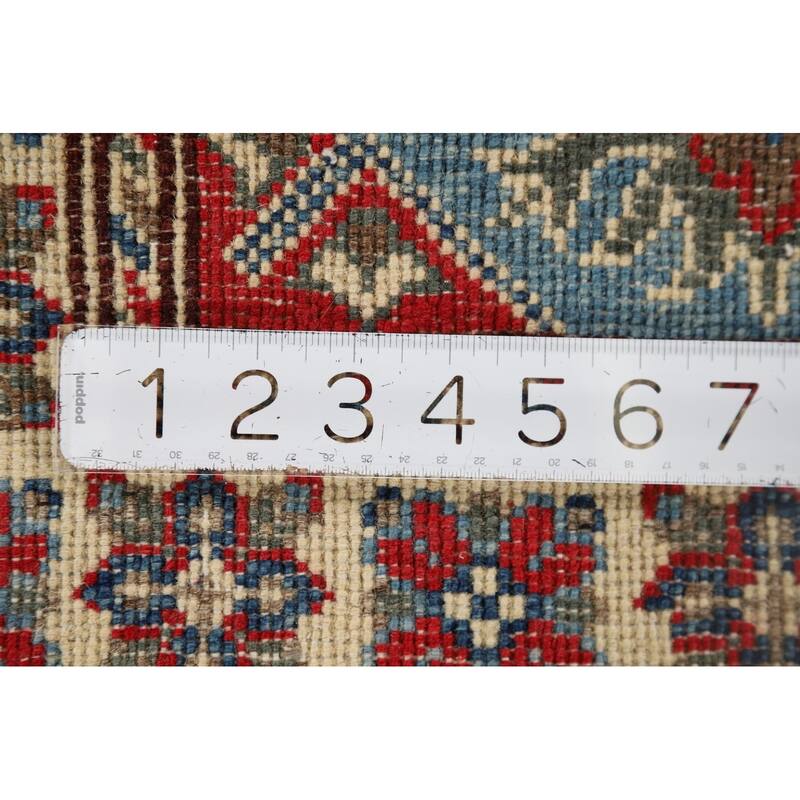 Blue Kazak Accent Rug Handmade Geometric Wool Carpet - 2'0" x 3'0"