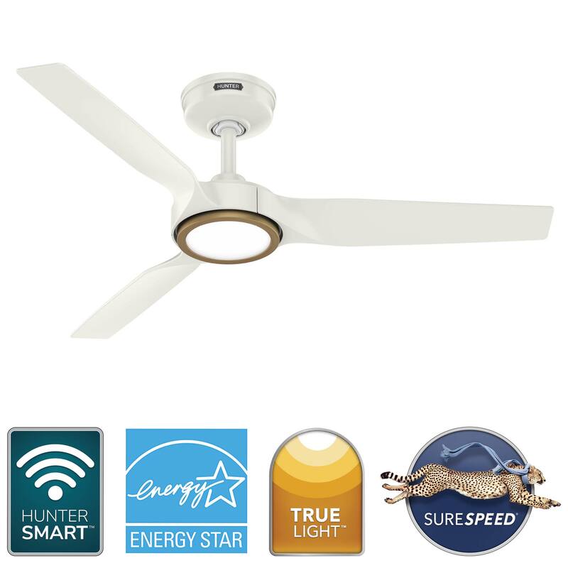 Hunter ZenTech Indoor / Outdoor 3-Blade Smart Ceiling Fan w/ LED Light and Handheld Remote - Modern & Contemporary.