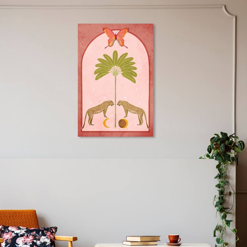 Wynwood Studio Canvas Animals Magical Twin Leopards Pink and Modern & Contemporary Wall Art Canvas Print - 30 x 20