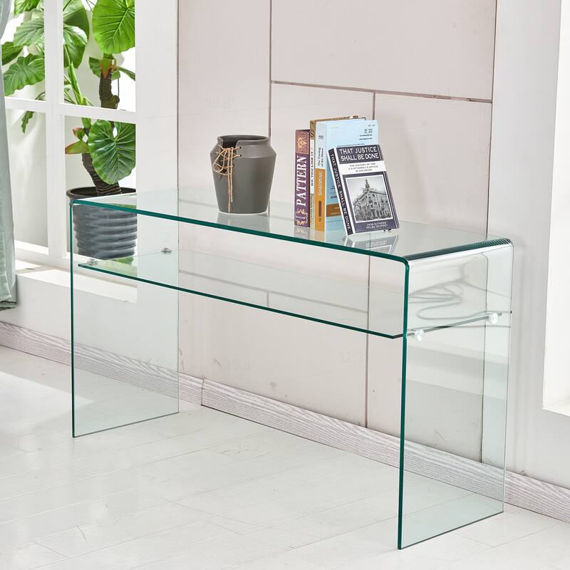 Versatile Transparent Tempered Glass Console Table