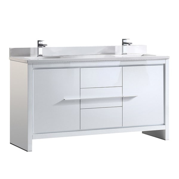 Fresca FCB8119-U Allier 60" Free Standing Vanity Set with Plywood Cabinet, Quartz Vanity Top, and Dual Undermount Sinks