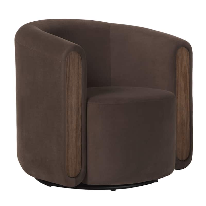 Modern Upholstered Swivel Barrel Accent Chair - Café Noir
