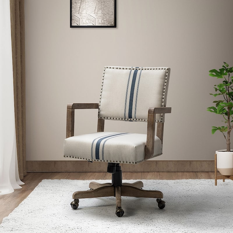 Taresa Modern Mid-Back Swivel Height Adjustable Task Chair with Nailhead Trim by HULALA HOME - NAVY