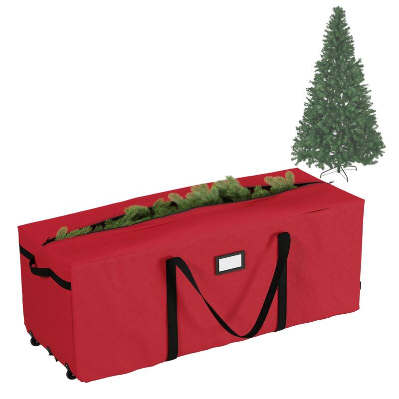 Rolling Christmas Tree Storage Bag- For 12 FT Artificial Trees-Green Canvas Duffel with Wheels by Hastings Home