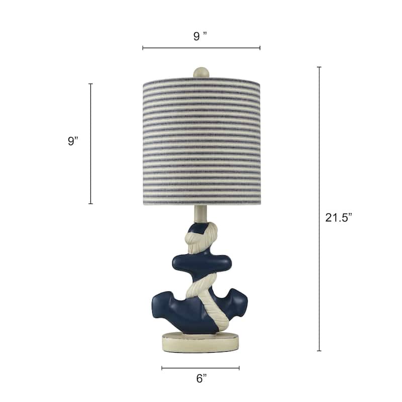 Montauk Molded Nautical Anchor Table Lamp - Navy and White Finish - Navy Blue and White Fabric Shade