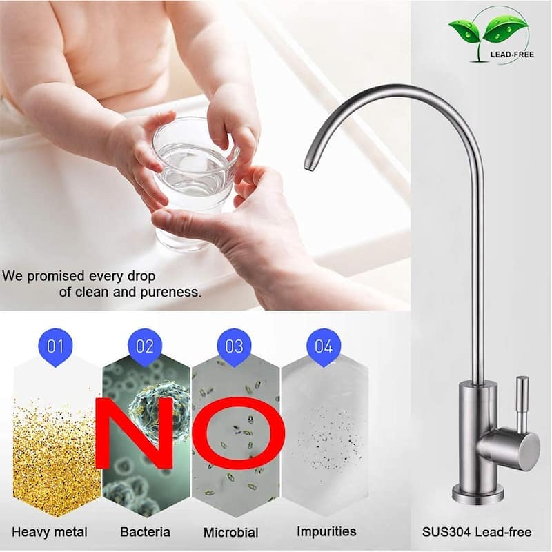 Kitchen Water Filter Faucet Lead-Free Drinking Water Faucet Stainless Steel Fits Reverse Osmosis Units, Water Filtration System