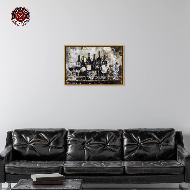 Notoriart Now Serving Champagne Framed Bar Cart Art For Men