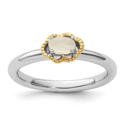 Curata 2.25mm 925 Sterling Silver Prong set and 14k Stackable Expressions Celestial Moonstone Polished Ring