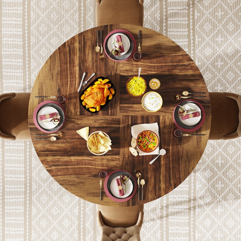 Round Dining Table for 4-6 People, 47-Inch Farmhouse Dinning Room Table Circle Kitchen Table