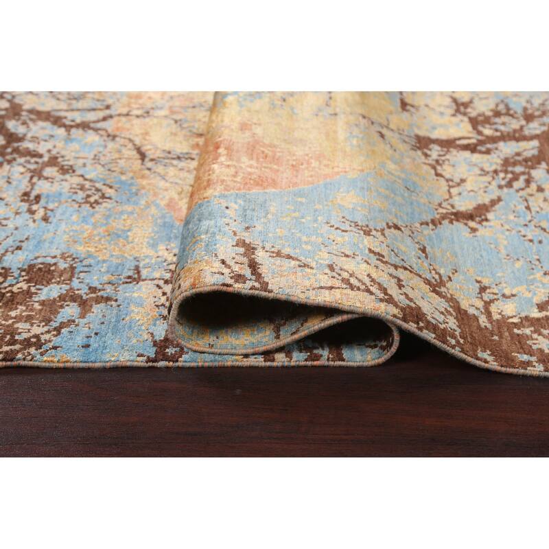 Vegetable Dye Wool/ Silk Abstract Area Rug Hand-knotted Foyer Carpet - 5'5" x 7'9"
