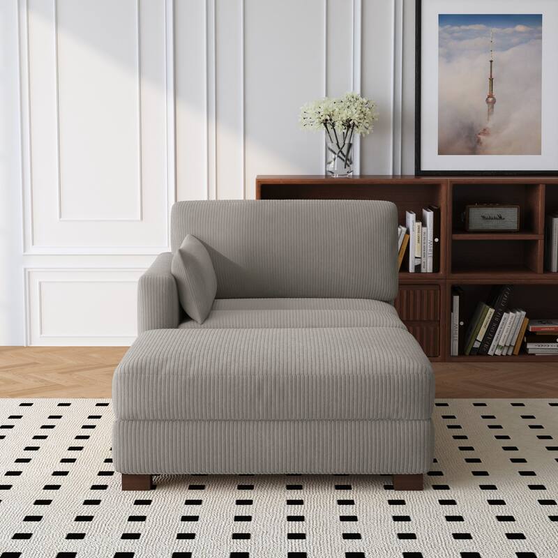 Modern 43'' Corduroy Comfy Sectional Chaise Lounge with Pillow
