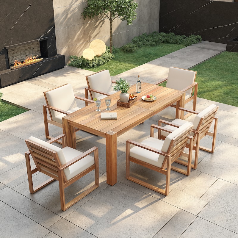 7-Piece Outdoor Patio Dining Table and Chairs Set with Umbrella Hole & Removable Cushion