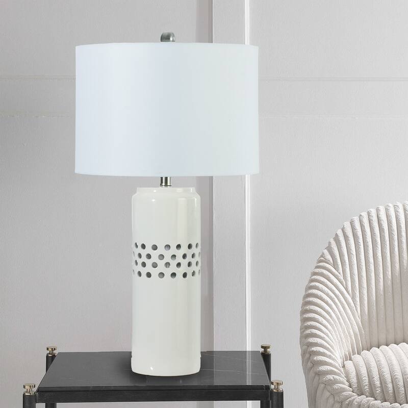 28" Ceramic Cylinder Table Lamp w/ Decorator Shade