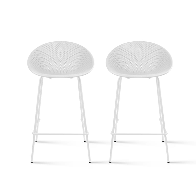 Set of 2 26-inch Contemporary Eiffel Dowel DSW Counter Height Stool Barstool With Backs For Kitchen Home Side Break Room - White