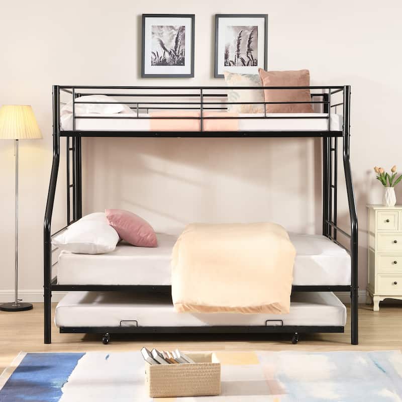 Metal Bunk Bed with Trundle, No Box Spring Needed, Easy Assembly, Under-bed Storage