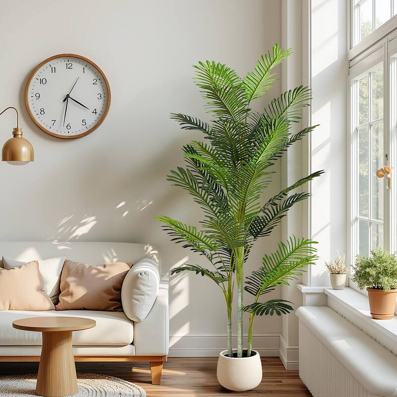 78 Inch Artificial Palm Tree Set of 2 in Pot Green Polyester Fronds No Assembly Indoor Tropical Decor