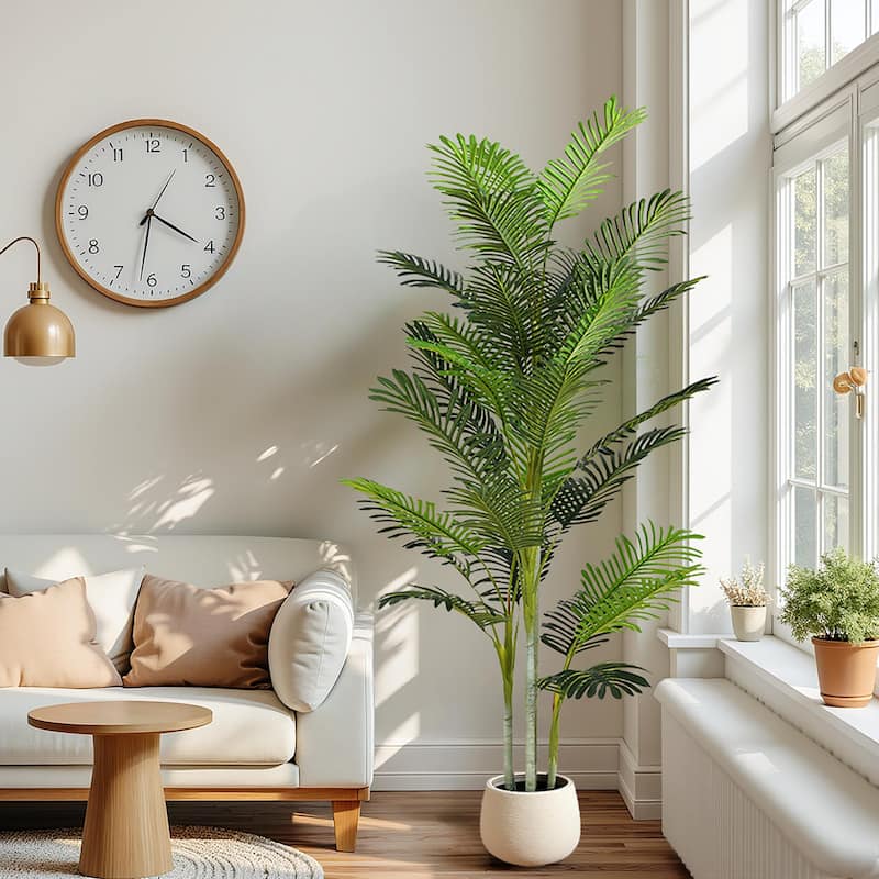78.5" Artificial Palm Tree with Black Plastic Pot, Set of 2