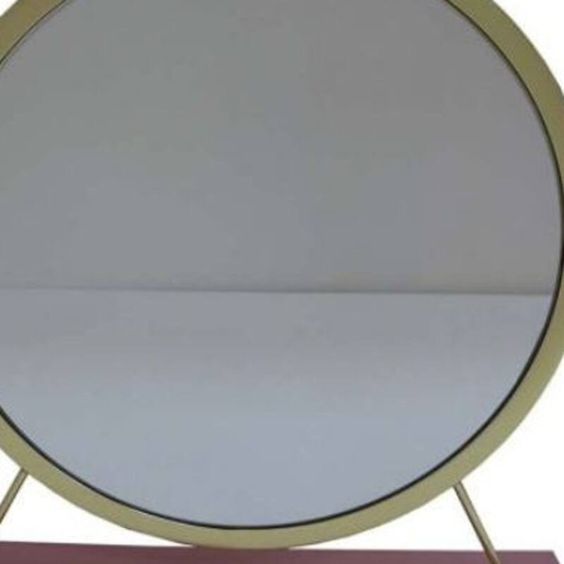 HomeRoots 19" Brass Round Metal Framed Freestanding Mirror - 19' X '19' X '4
