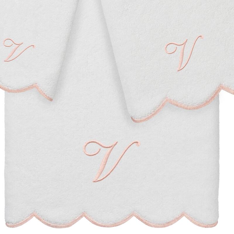 Authentic Hotel and Spa 100% Turkish Cotton Pink ADORNIA Scallop Personalized 3 Piece Towel Set - 3 Piece Set