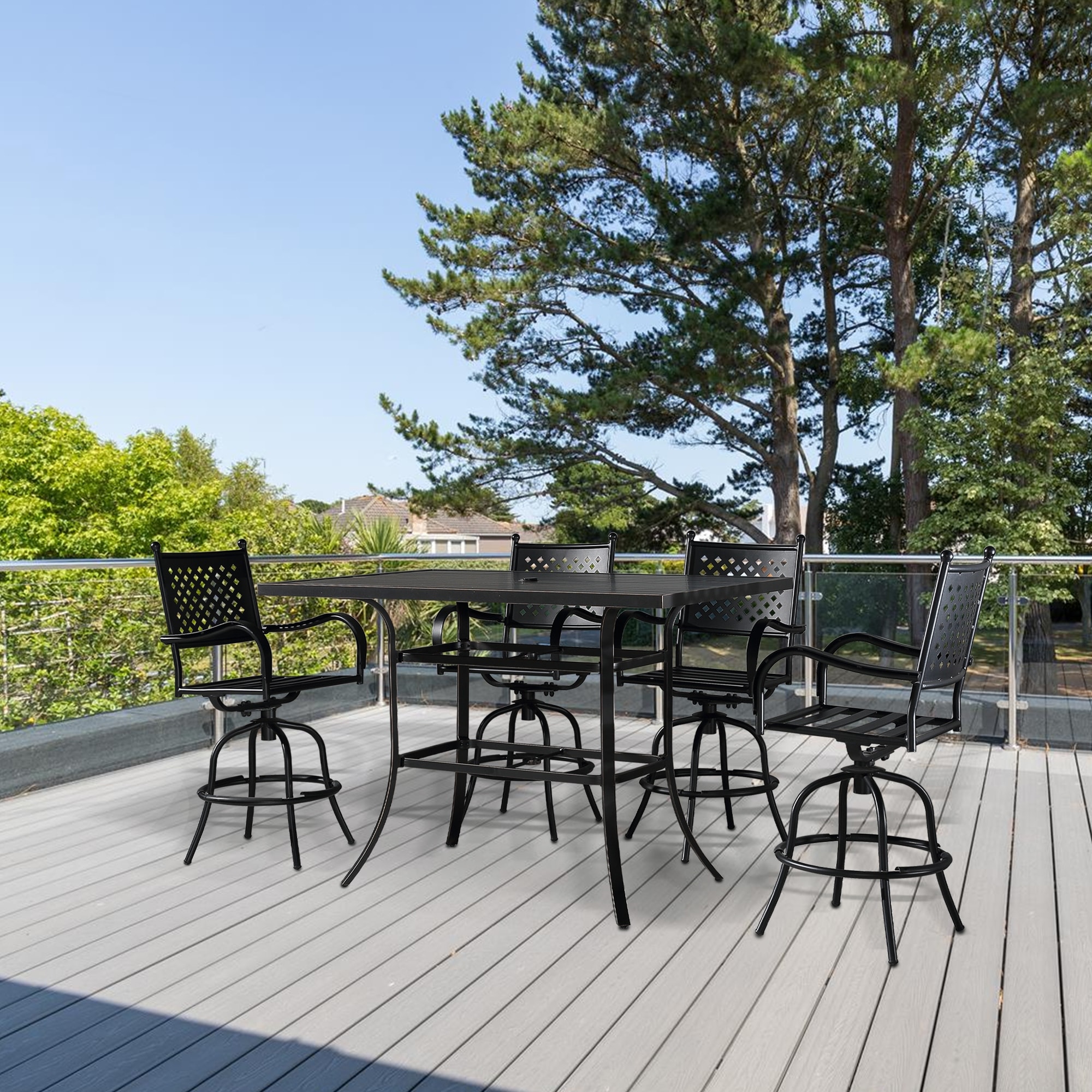 high patio table with umbrella hole W WARMHOL Cast Aluminum Bar Table, 38.5