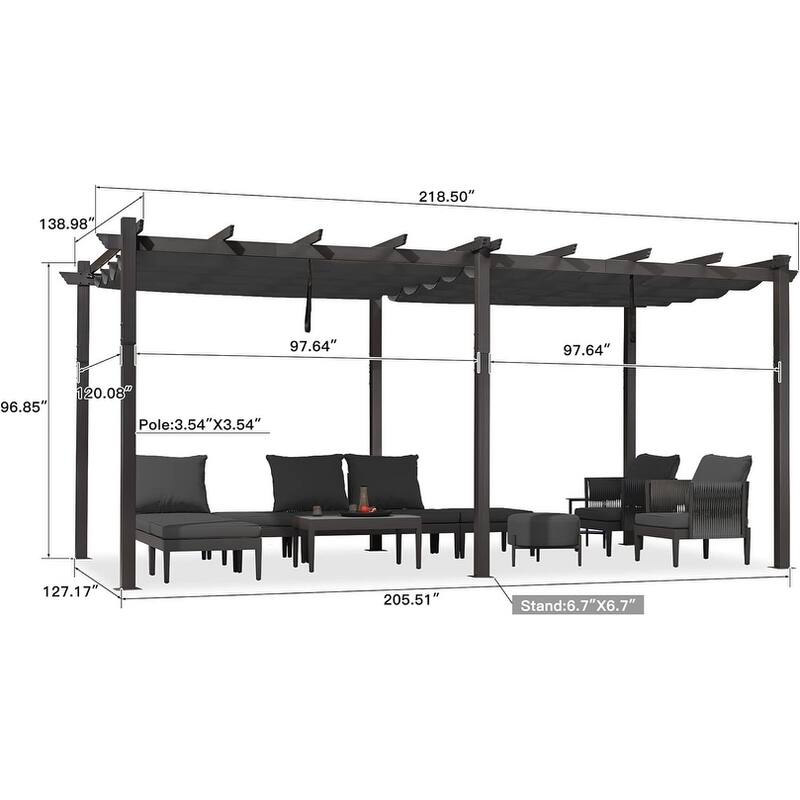 PURPLE LEAF Gazebo Outdoor Retractable Modern Large Size Pergola w Lights