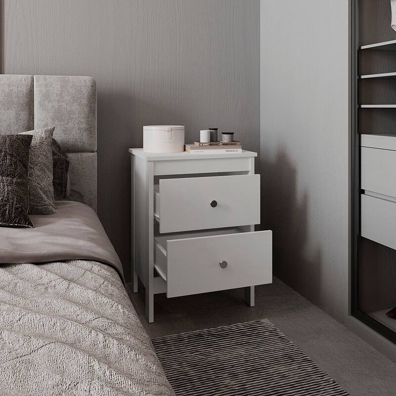 Nightstand,2 smooth-gliding drawers for organized storage,White
