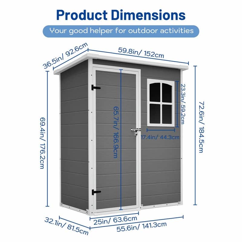 5' x 3' Resin Outdoor Storage Shed with Floor, Waterproof Lockable Tool Shed with Window for Backyard, Patio or Garden