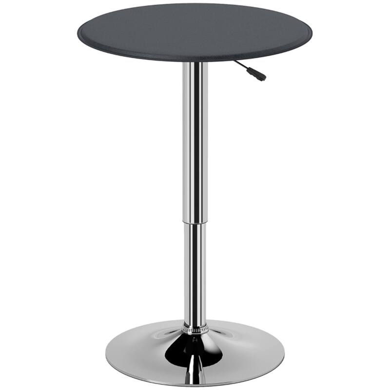 Modern Black Faux Leather Swivel Pub Table with Height Adjustable Hydraulic Lift and Steel Base - 25"Dia x 26.5"- 36.5"H