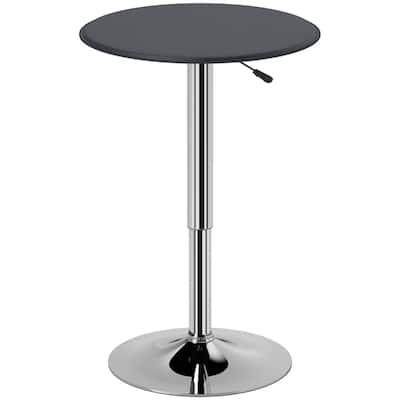 Modern Black Faux Leather Swivel Pub Table with Height Adjustable Hydraulic Lift and Steel Base - 25"Dia x 26.5"- 36.5"H