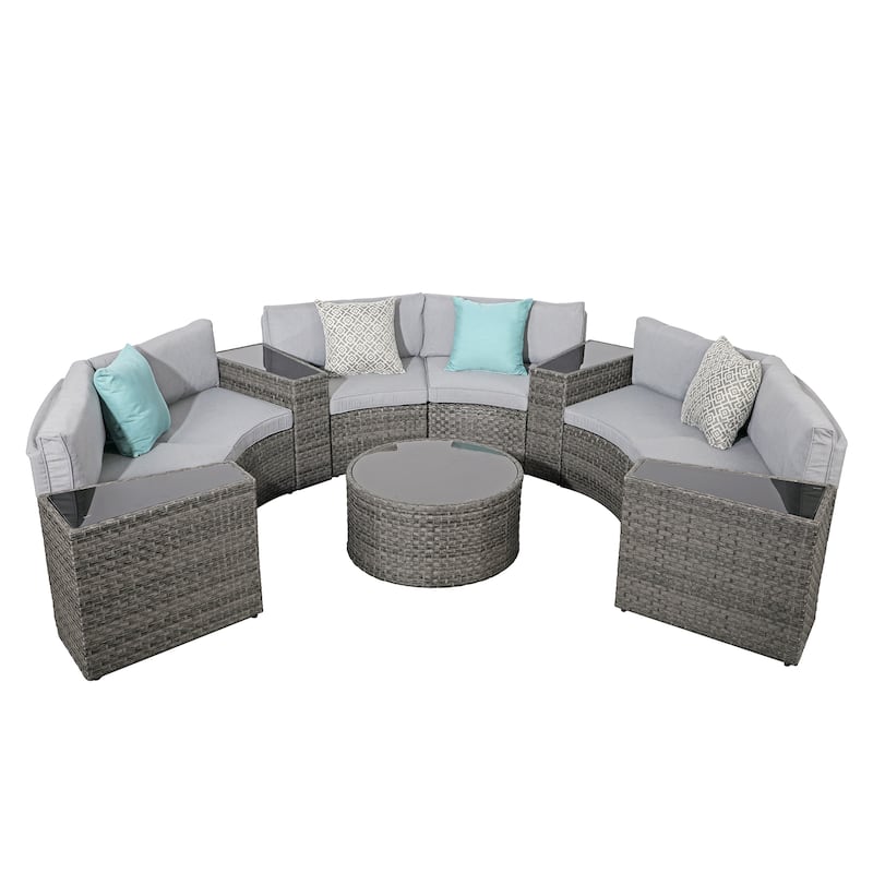 Outdoor 7-Piece Wicker Sectional Sofa Set with Furniture Cover