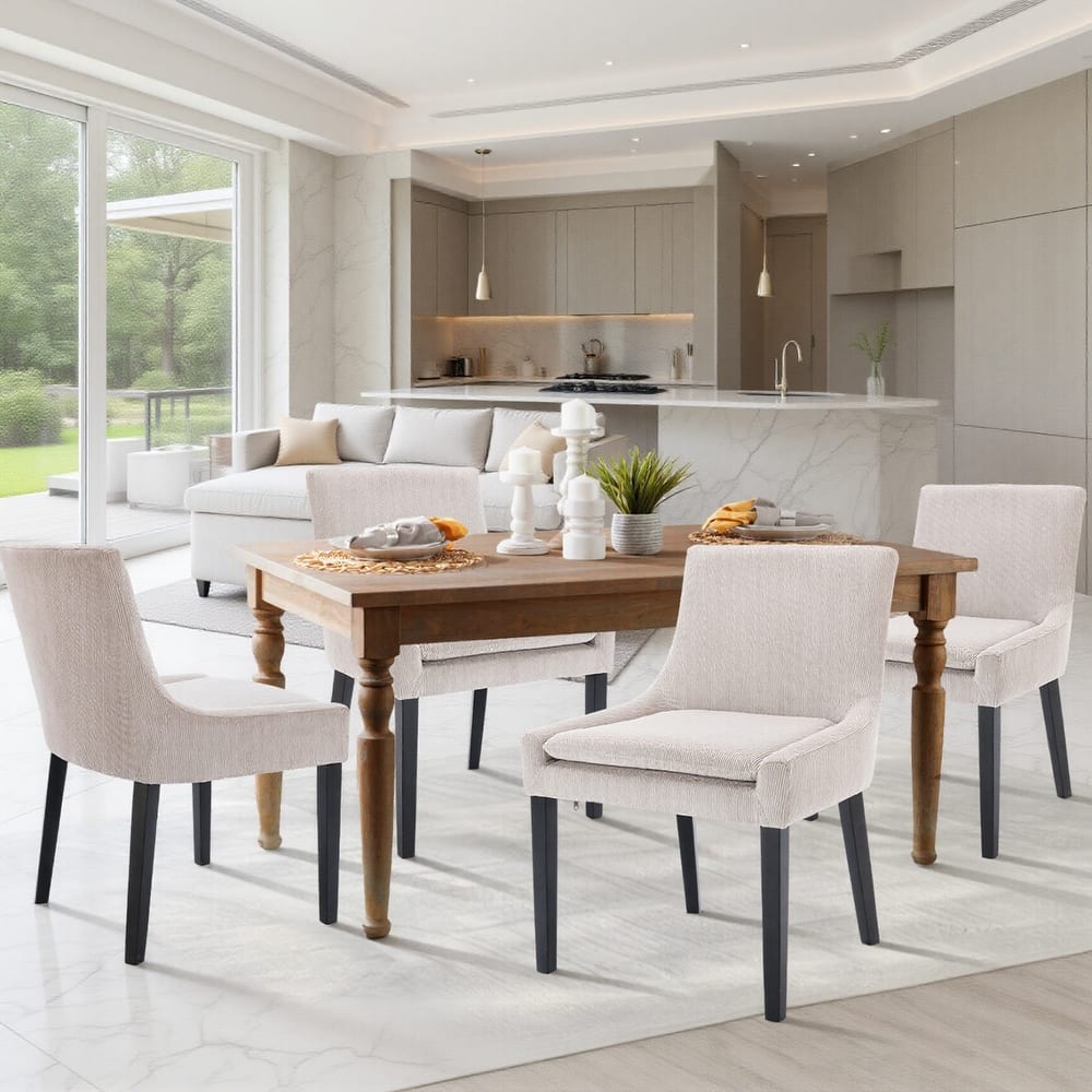 RENEWLINE Mid-Century Modern Corduroy Upholstered Dining Chairs with Solid Wood Legs