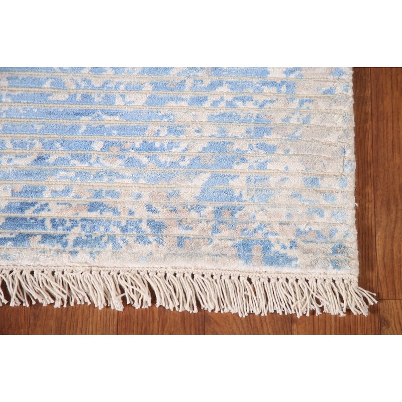 All-Over Striped Abstract Accent Rug Handmade Wool Carpet - 3'11"x 5'11"