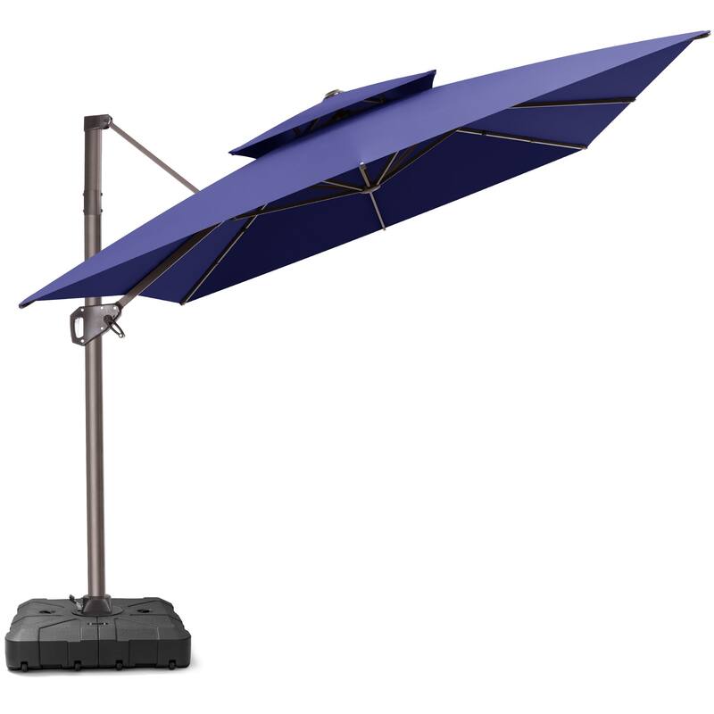 11 × 9 ft Outdoor Patio Offset Cantilever Dual Top Umbrella with Weighted Base