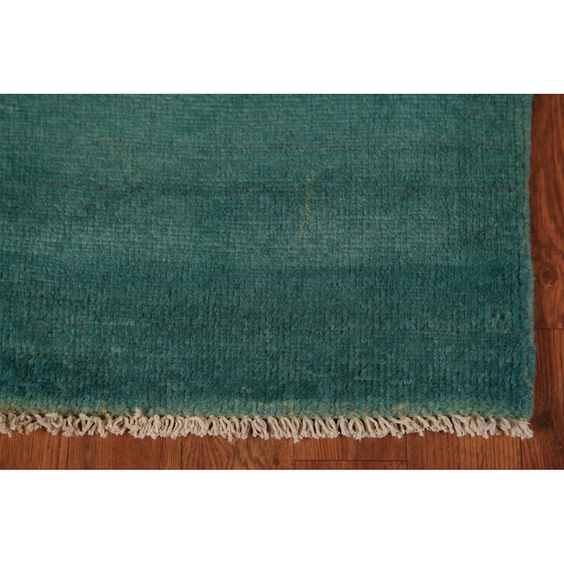 Hand Knotted Oriental 100% Wool Carpet Modern Stripe Green Gabbeh Area Rug - 4' 5'' X 3' 4''