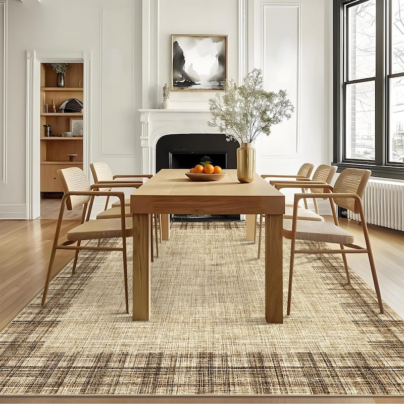 Garvee Linen Border Living Room Area Rug