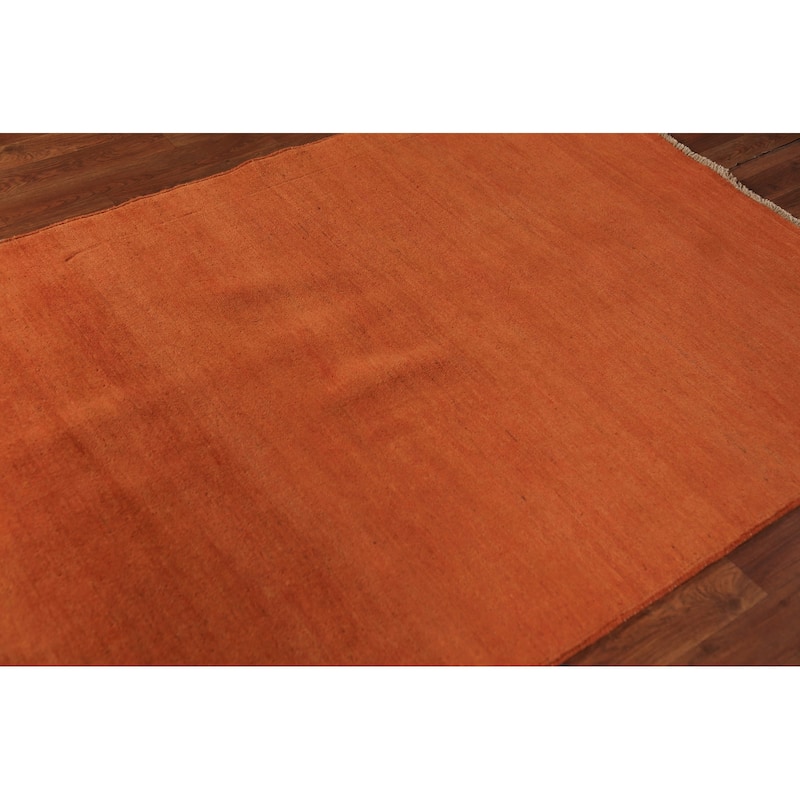 Solid Gabbeh Modern Rug Hand-Knotted Oriental Wool Carpet - 4'2" x 5'10"