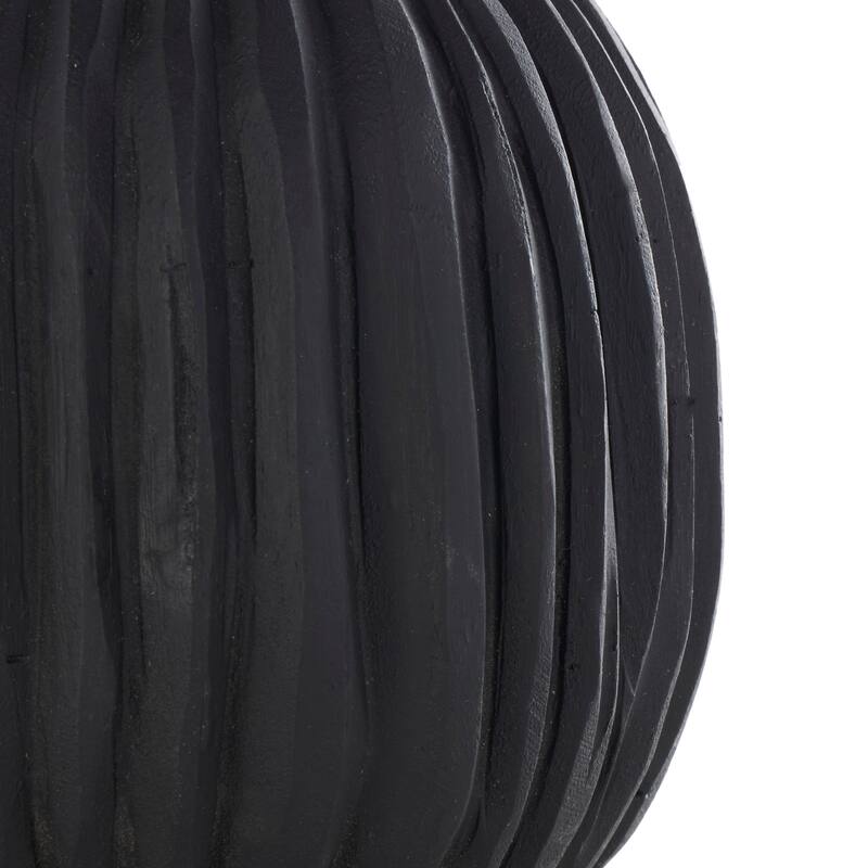 Brown or Black Teak Wood Handmade Carved Textured Orbs & Vase Filler with Ridges (Set of 3)