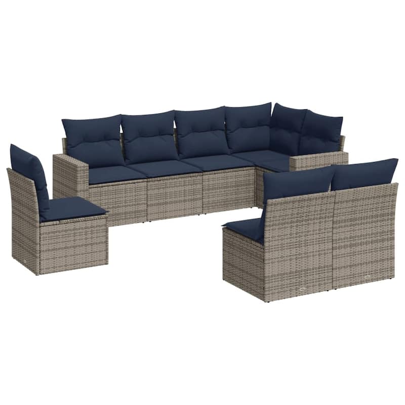 vidaXL Patio Sofa Set with Cushions Outdoor Conversation Furniture Poly Rattan - 25.8" x 24.4" x 27.2"