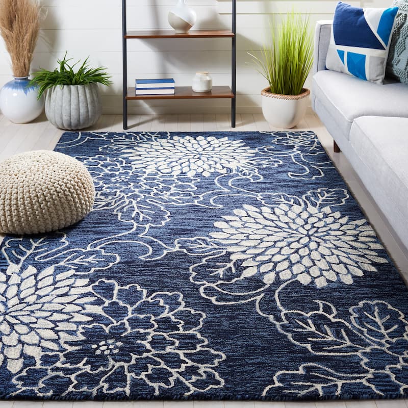 SAFAVIEH Handmade Jardin Ketevan Floral Wool Rug - 8' x 10' - Navy/Ivory