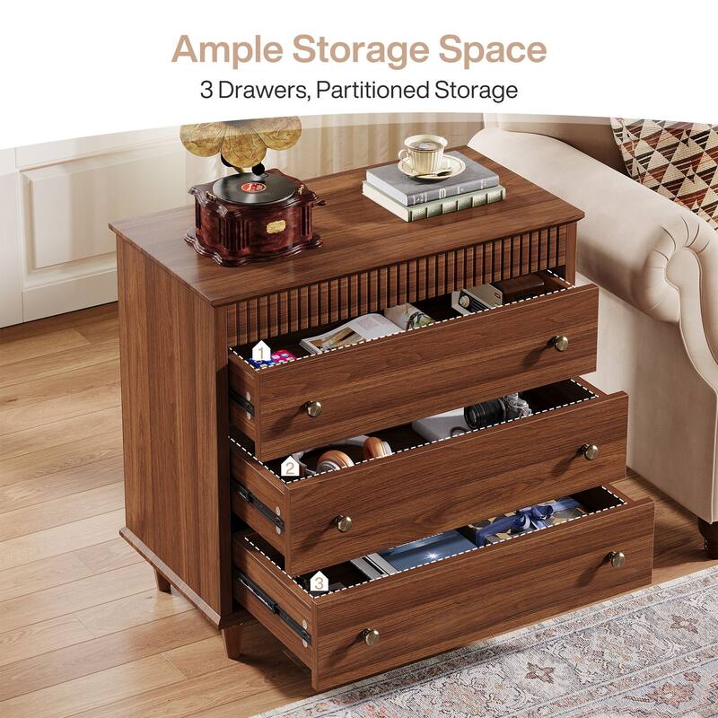 Nightstand with 3 Drawers, 31.5" Bedside Table with Mental Handles