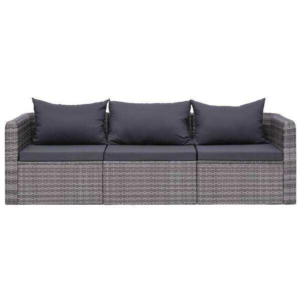 Vidaxl 3 Piece Garden Sofa Set With Cushions Gray Poly Rattan Vidaxl 3 Piece Garden Sofa Set