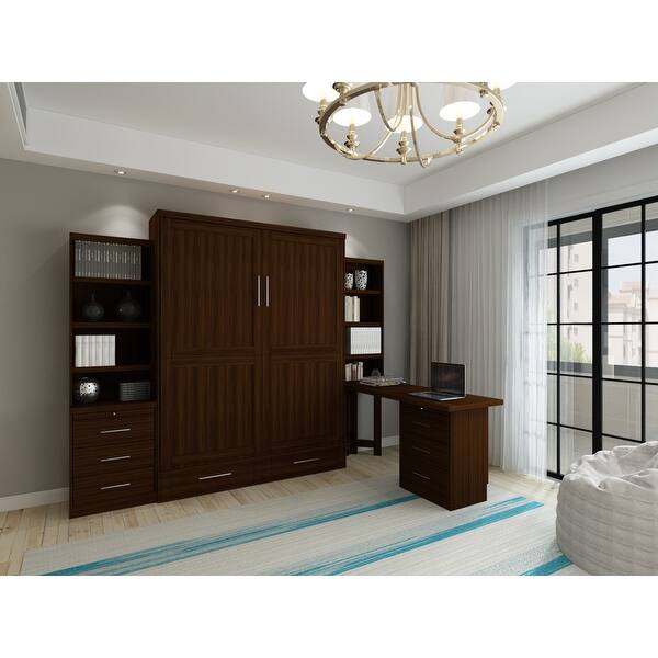 Brentwood Queen Murphy Bed with One Pier and Pedestal Desk with Hutch ...