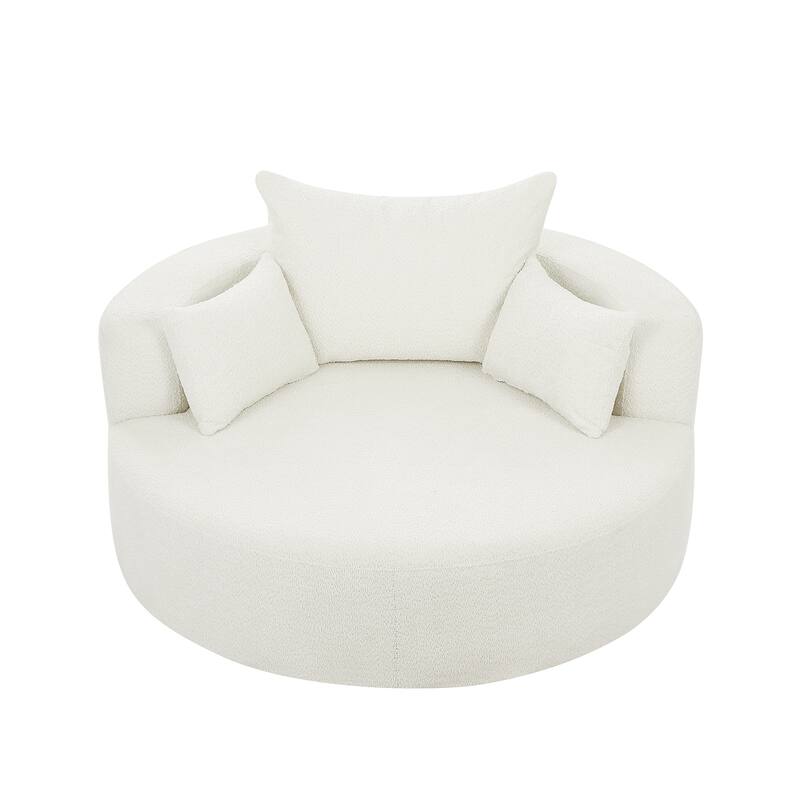 Chenille Accent Barrel Chair Lounge Chair, Round Sofa Chair Armchair with 360-Degree Swivel Base and 3 Removable Pillows