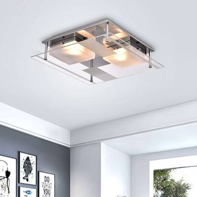Lucia Chrome 2-light Square Frosted Glass Flush Mount Ceiling Light