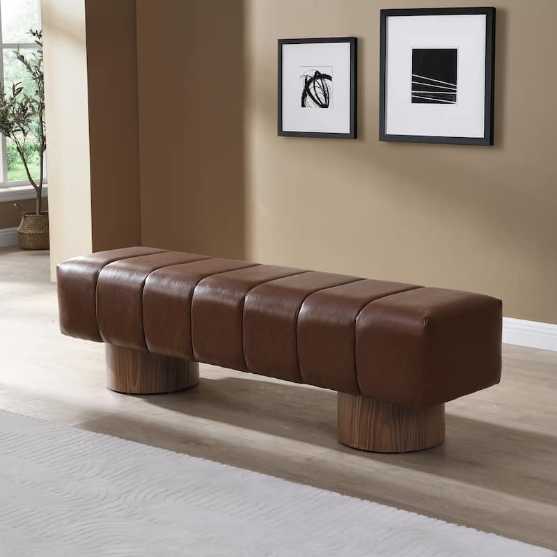 Christopher Knight Home - Daniel Upholstered Dining Bench, No-Assembly Entryway & Bedroom Ottoman with Sturdy Wood Legs - Brown